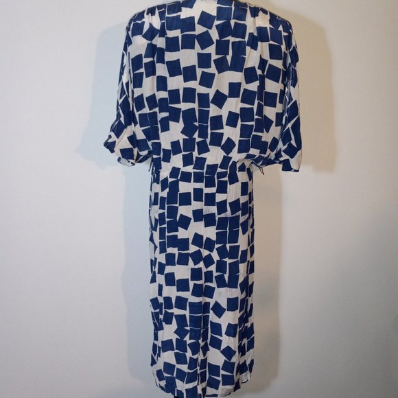 v-neck chiffon kimono-style geometric-print dress, vintage 1970s-1980s - Picture 14 of 16